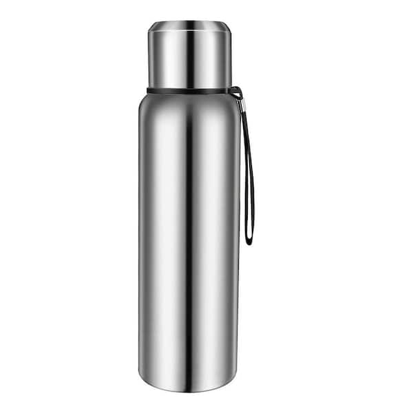 33.8 oz. Silver Stainless Steel Insulated Vacuum Thermo Bottle with Cup for Hot and Cold Drinks Water Flask