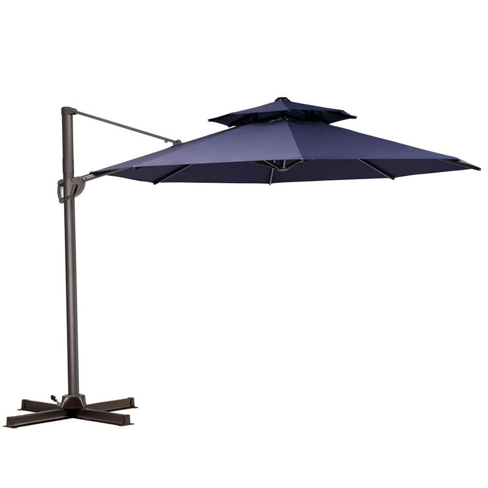 Double top 11 ft. Round Heavy-Duty 360° Rotation Cantilever Offset Patio Umbrella in Navy Blue -  Pellebant, PB-PU053NAV-N1