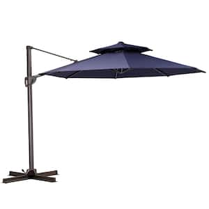 Double top 11 ft. Round Heavy-Duty 360° Rotation Cantilever Offset Patio Umbrella in Navy Blue