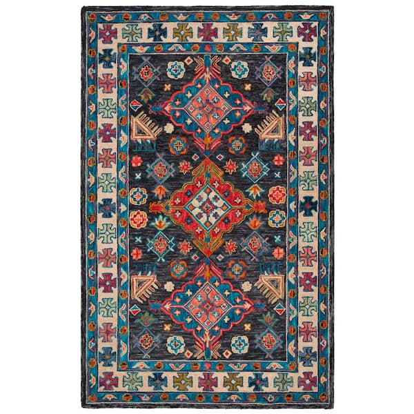 SAFAVIEH Aspen Charcoal/Blue 8 ft. x 10 ft. Border Bohemian Area Rug