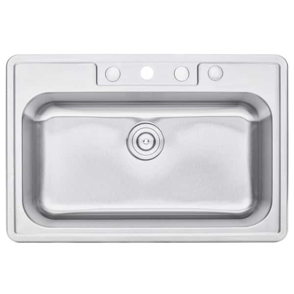 eModernDecor - Topmount Drop-In 18G Stainless Steel 33 in. x 22 in. 4-Faucet Hole Single Bowl Kitchen Sink with Colander and Strainer