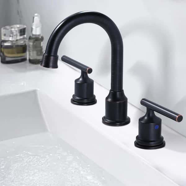 8 in. Widespread 3 Hole Double Handle Bathroom Faucet with Pop-up Drain and cUPC Water Supply Lines in Oil Rubbed Bronze