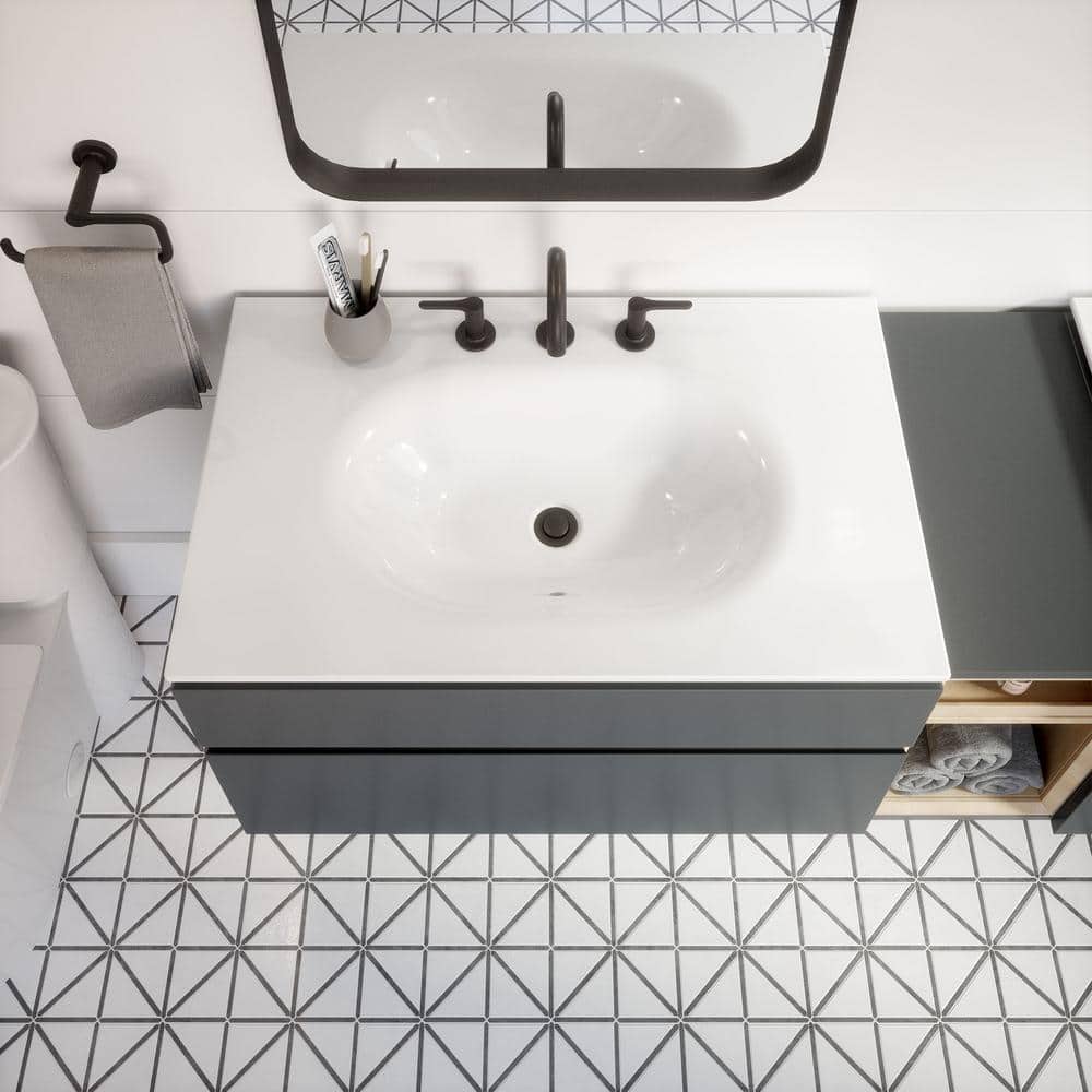 Studio S 33'' White Ceramic Wall-Mount Vanity Sink