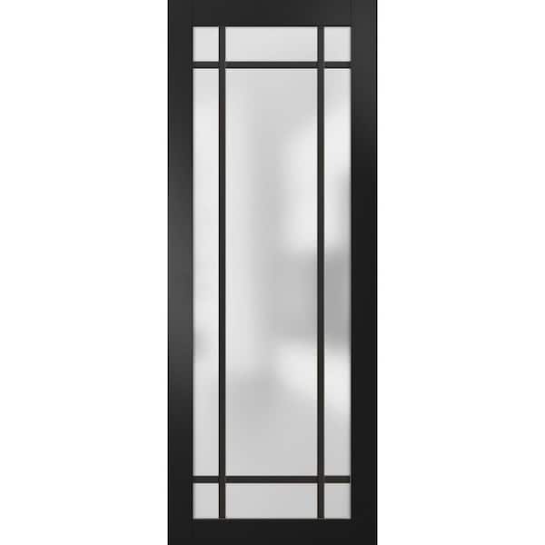 36 in. x 80 in. Solid Wood Frosted Glass Black Matte Interior Door Slab