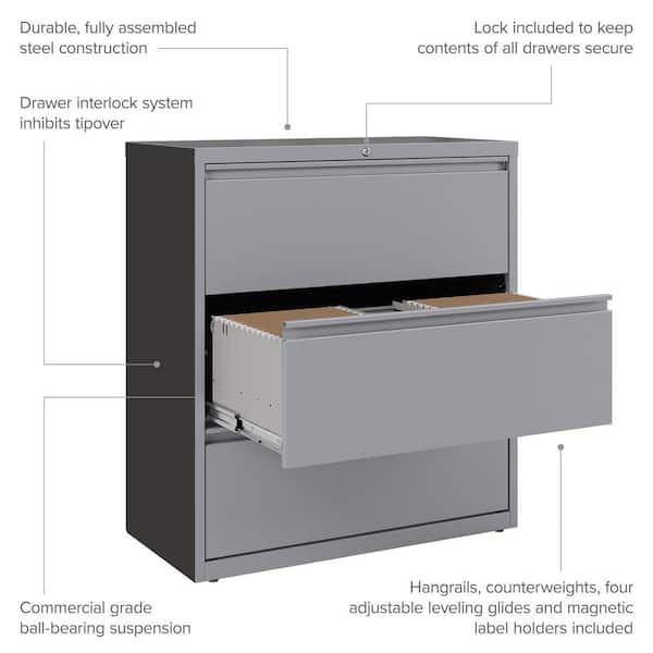 Hirsh 36 in. W 3-Drawer Arctic Silver Metal Lateral File Cabinet