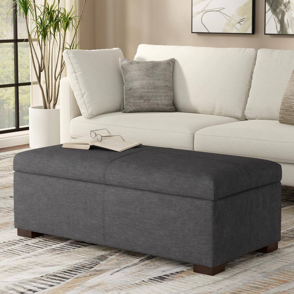Gabbie Slate Grey Polyester Linen Storage Ottoman