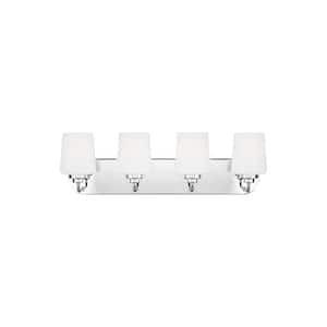 Windom 24 in. 4-Light Chrome Contemporary Traditional Wall Bathroom Vanity Light with Alabaster Glass and LED Bulbs