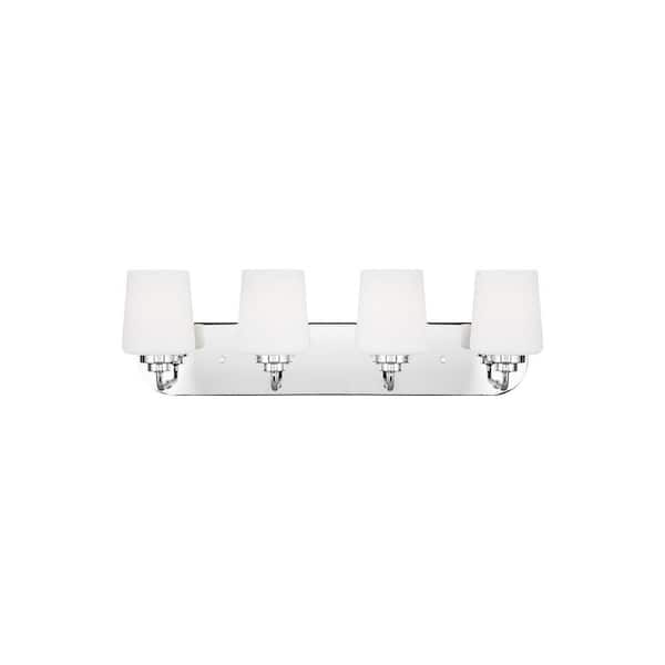 Generation Lighting Windom 24 in. 4-Light Chrome Contemporary Traditional Wall Bathroom Vanity Light with Alabaster Glass and LED Bulbs