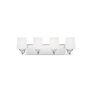 Windom 24.375 in. 4-Light Chrome Vanity Light with Alabaster Glass Shades