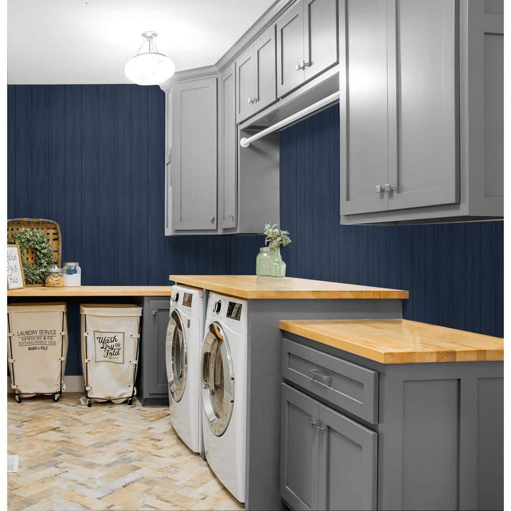 Navy Blue Faux Wood Peel and Stick Wallpaper
