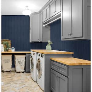 Naval Blue Wood Panel Vinyl Peel and Stick Wallpaper Roll (Covers 30.75 sq. ft.)