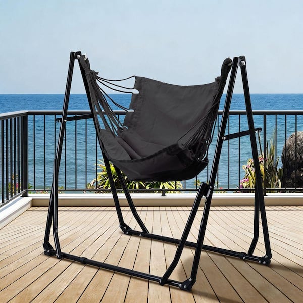 8ft. Portable Hammock Swing Chair with Stand in Gray DCMH003GY