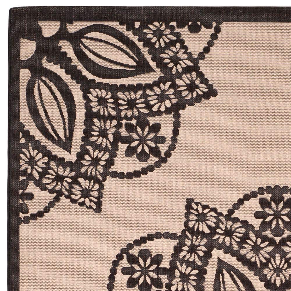 Beige and Black Easy-Care Synthetic Rectangular Rug