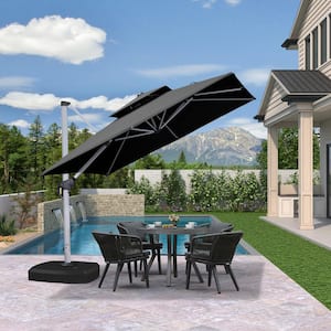 9 ft. Square High-Quality Aluminum Cantilever Polyester Outdoor Patio Umbrella with Wheels Base, Gray