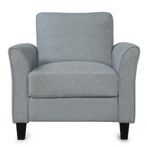 Dark Gray Modern Accent Chair, Upholstered Linen Fabric Living Room Armrest Single Sofa, Comfy Chair for Bedroom