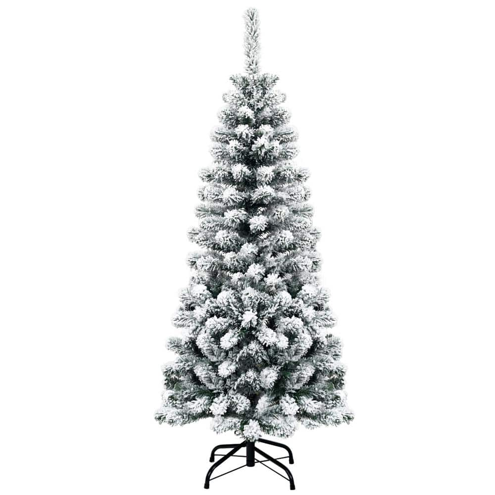 Costway 4.5 ft. White Unlit Light Type Flocked Classic Pencil Artificial Christmas Tree with 242 Tips