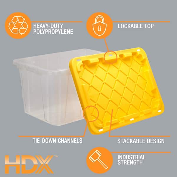 HDX 70 Gal. Tough Storage Tote with Wheels in Black with Yellow Lid 206203  - The Home Depot
