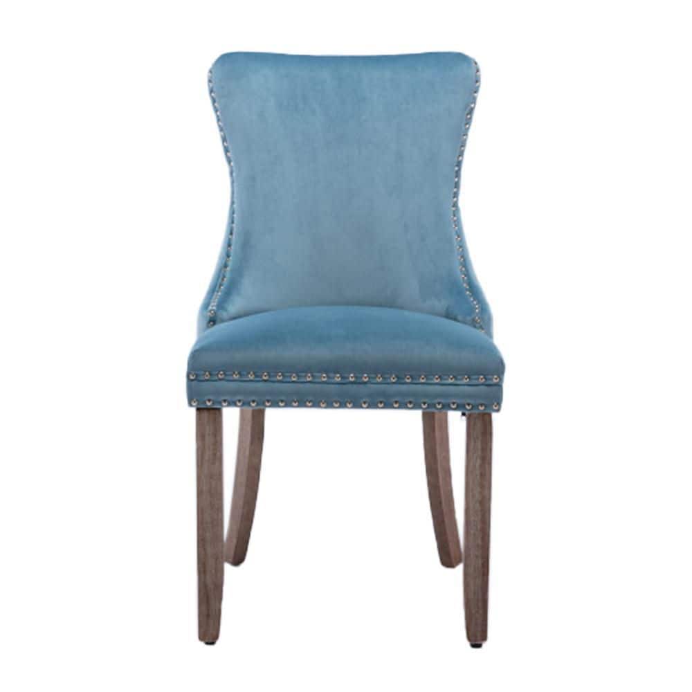 Light Blue Velvet Wing-Back Dining Chair with Backstitching Nailhead ...