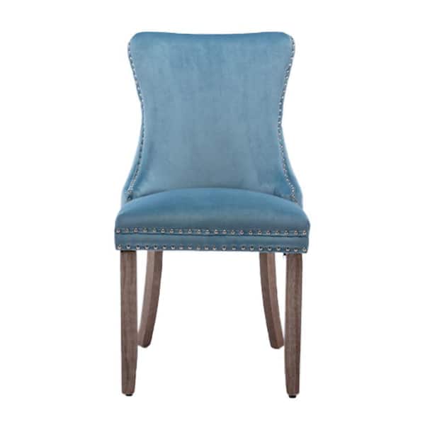 Unbranded Light Blue Velvet Wing-Back Dining Chair with Backstitching Nailhead Trim and Solid Wood Legs(Set of 2)