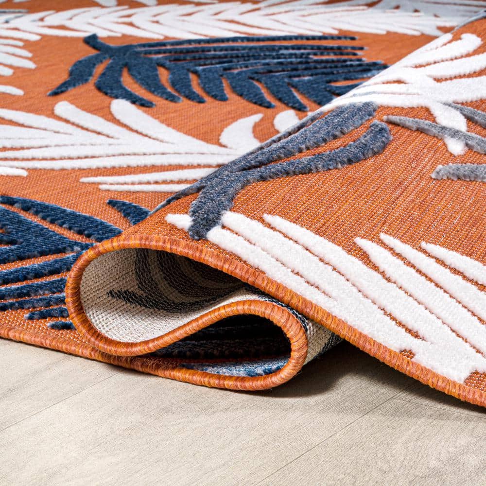 Montego Tropical Palm Orange Navy Ivory 3' x 5' Synthetic Area Rug