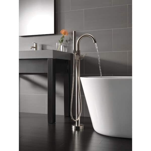 Trinsic 1-Handle Floor-Mount Roman Tub Faucet Trim Kit with Hand Shower in Stainless (Valve Not Included)