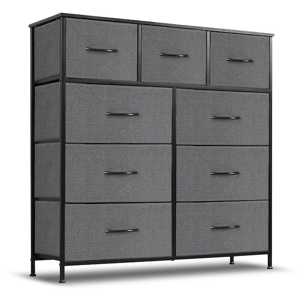 WONDER COMFORT Gray 9-Drawer 11.8 in. W Chest of Drawers Fabric Storage  Tower with Steel Frame, Wooden Top TN-9Drw-GY