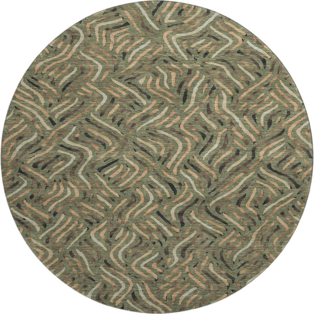 Mayfield Premium Machine Washable Abstract AMF2474 Olive 8 ft. x 8 ft. Round Rug price history on PriceWatchPro