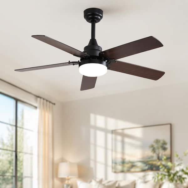 42 in. Integrated LED Indoor Downrod Mount Matte Black/Walnut Standard Ceiling Fan with Light and Remote DC Motor