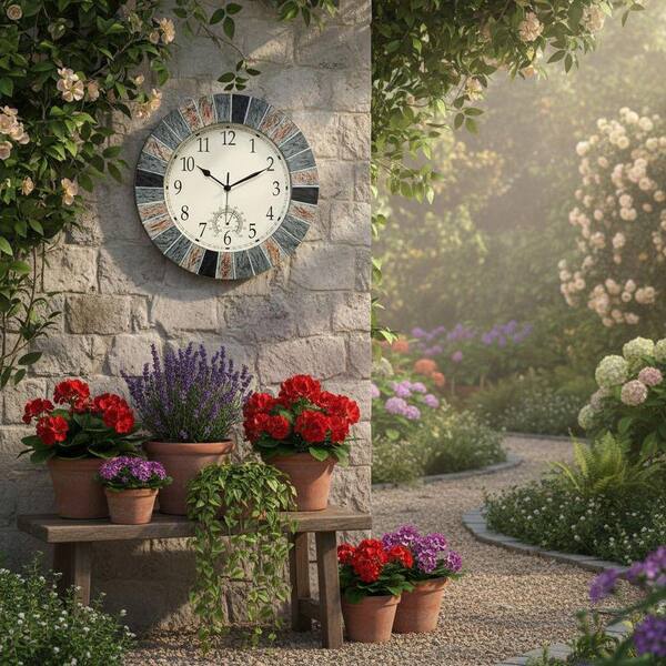 Outdoor Clock with Thermometer LINBQ227 - The Home Depot
