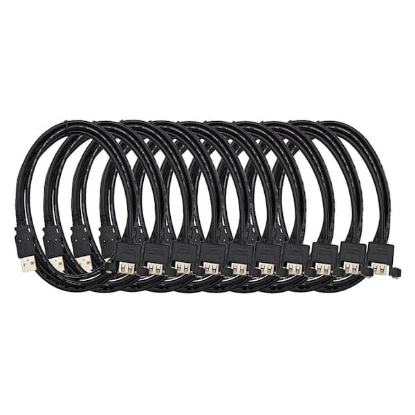 6 ft. USB 2.0 Type A / A Panel Mount Extension Cable-Black 10-Pack
