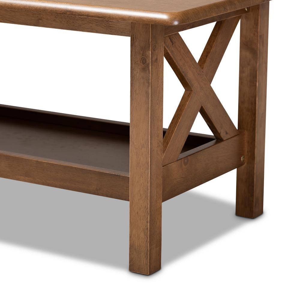 Walnut Brown Rectangular Solid Wood Coffee Table with Shelf