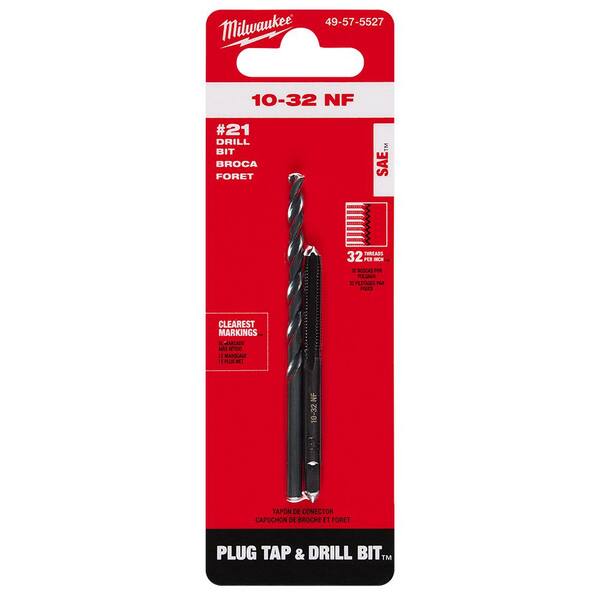 Milwaukee 10-32 NF Straight Flute Plug Tap and #21 Drill Bit 49-57 