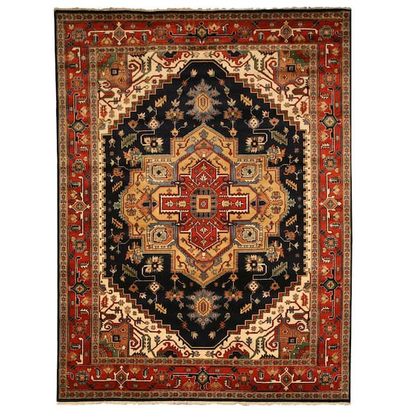 Navy Hand Knotted Wool Traditional Oriental Design Rug, 6' x 9'