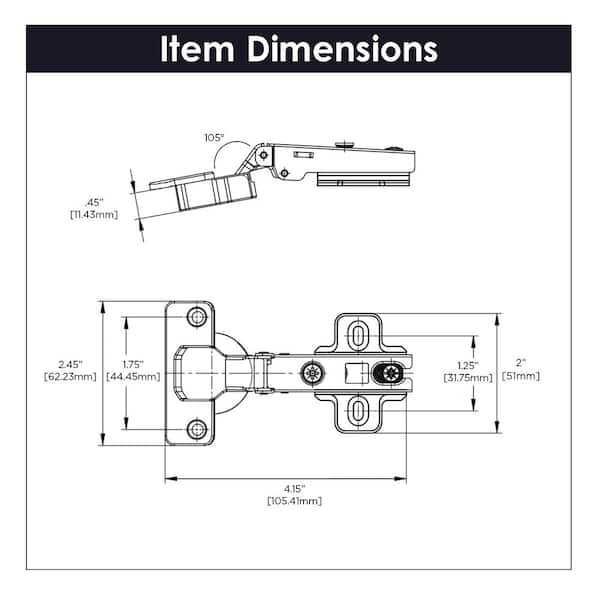 2-5/8 in. x 1 in. Bright Nickel 105 Degree Opening Euro Full Overlay Hinge 2-5/8 in. x 1 in. Bright Nickel 105 Degree Opening Euro Full Overlay Hinge