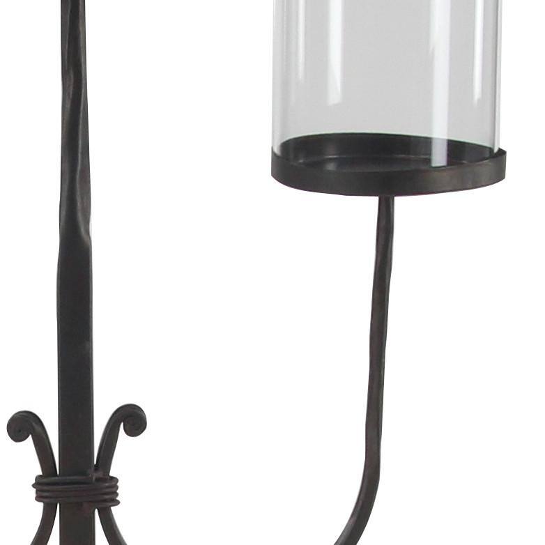 Black Iron 3-Light Hurricane Candelabra with Glass Shades