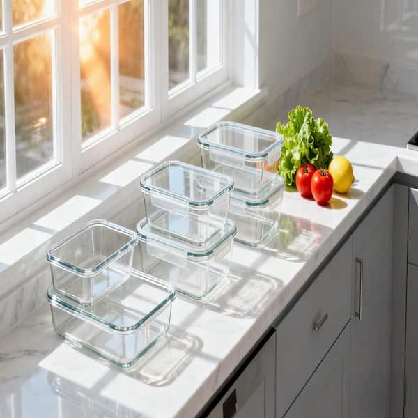 10-Piece Blue Glass Food Storage Containers with Tempered Lids, Oven-Safe, BPA-Free, Leak-Proof, Dishwasher Safe