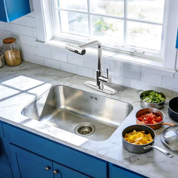 15.7 in. 3-Mode Single Handle Waterfall Pull Down Sprayer Kitchen Faucet with 360° Spout Swivel in Polished Chrome