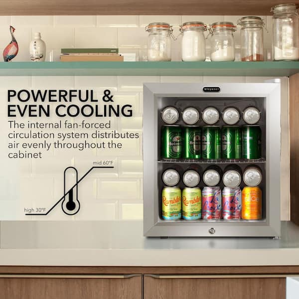 17 in. 68 (12 oz.) Can Cooler 1.6 cu. ft. Beverage Cooler Mini Refrigerator with Lock in Stainless Steel