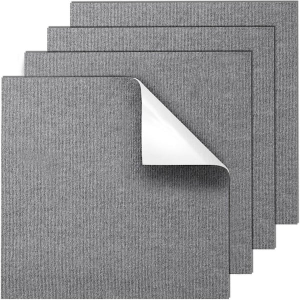 Carpet Tiles Gray 24 in. x 24 in. Self Adhesive Carpet Tile Square Padded Peel and Stick Carpet Tiles 36 sq. ft.