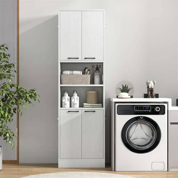 Costway Oak White 75 in. H Accent Cabinet with 6 Shelves and Anti-Tip Kit