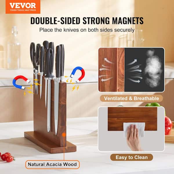 Jaswehome Magnetic Knife Holder Wood Knife Block Without Knives Powerful  Double Side Bamboo Magnetic Knife Block