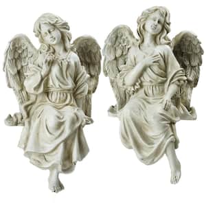 14 in. Gray Set of 2 Decorative Sitting Angel Outdoor Garden Statues