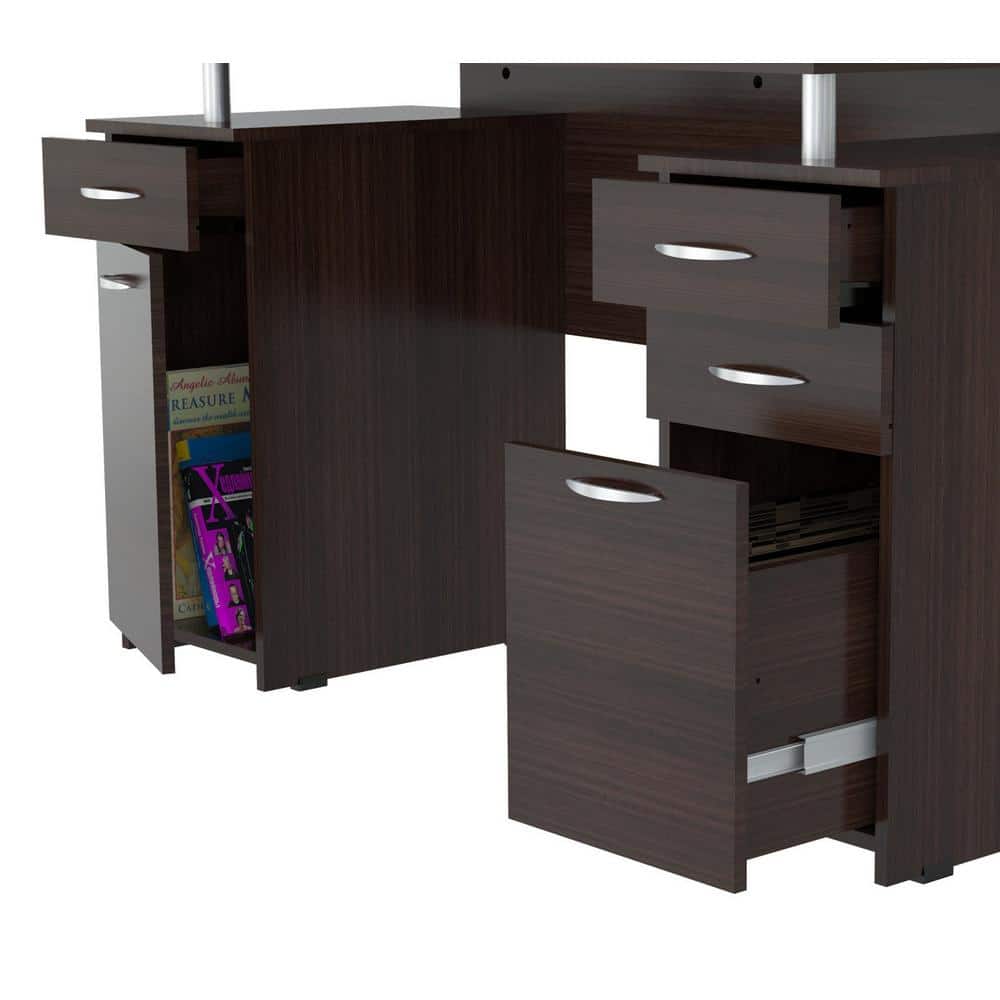 Espresso Wengue Executive Desk with Chrome Accents and Storage