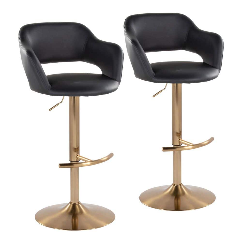 Margarite 32.75 in. Black Faux Leather & Gold Metal Adjustable Bar Stool with Rounded T Footrest (Set of 2) price history on PriceWatchPro