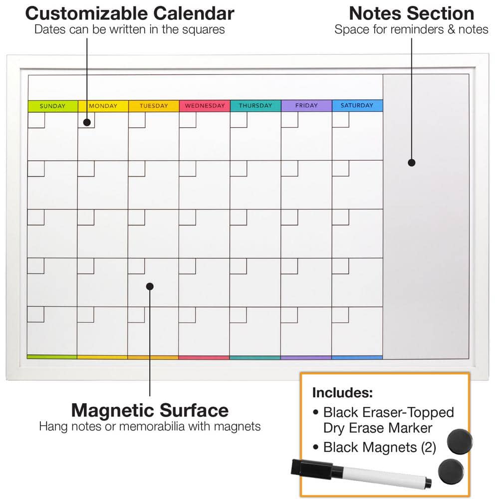 Large White Magnetic Dry Erase Calendar Board with Accessories