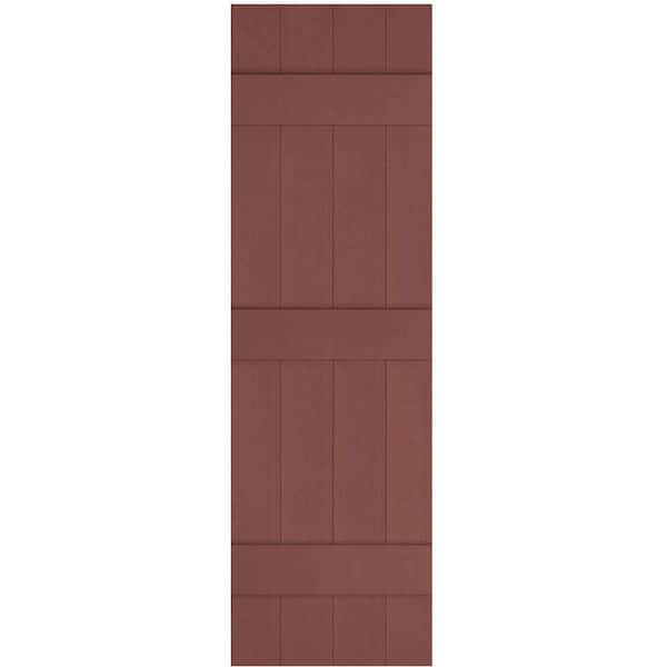 Ekena Millwork 14 in. x 71 in. Lifetime Vinyl Custom Four Board Joined Board and Batten Shutters Pair Burgundy Red