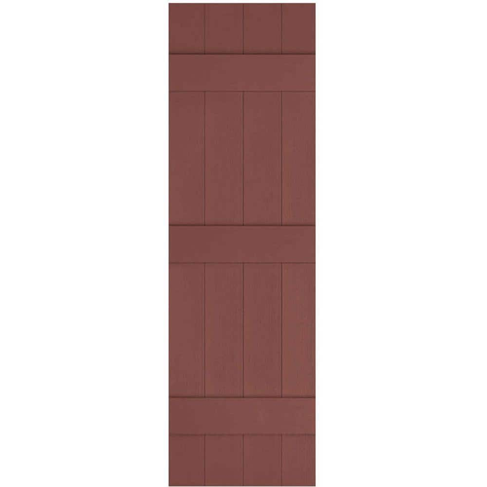 Ekena Millwork 14 in. x 75 in. Lifetime Vinyl Custom Four Board Joined Board and Batten Shutters Pair Burgundy Red