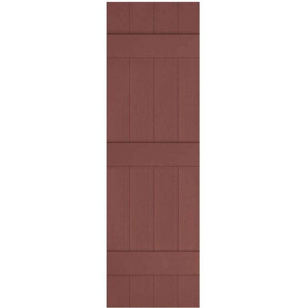 Ekena Millwork 14 in. x 84 in. Lifetime Vinyl Custom Four Board Joined Board and Batten Shutters Pair Burgundy Red