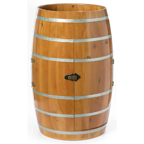 Vintiquewise Brown Wooden Wine Barrel Shaped Wine Holder, Bar Storage Lockable Storage Cabinet