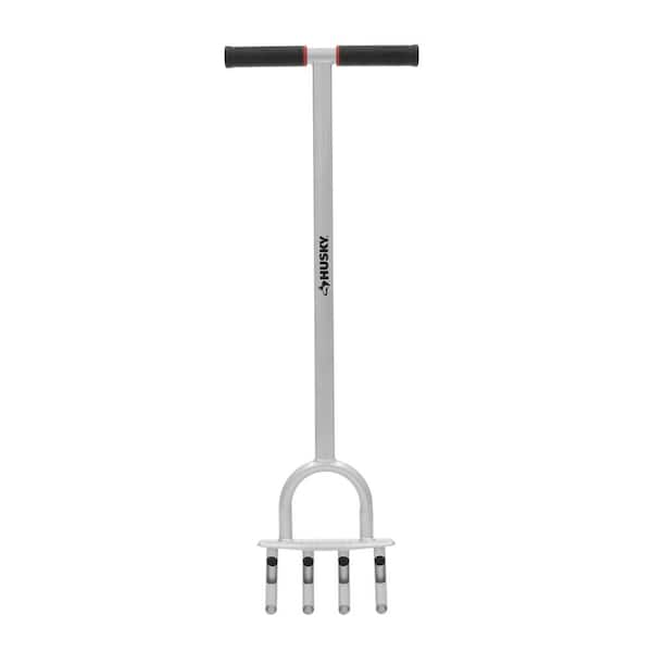 Husky 41 in. Manual Lawn Aerator with 4 Prongs and Large Stepper, Heavy-Duty Garden Lawn Aerator Tool